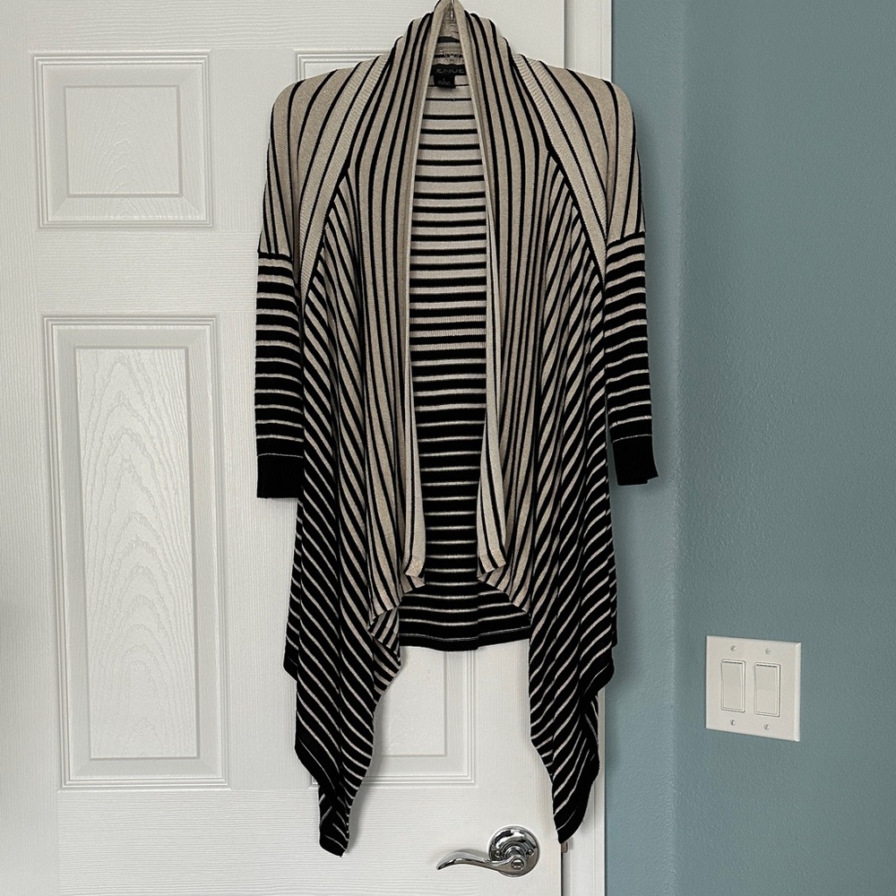 Lurex Black & Cream High Low Cardigan